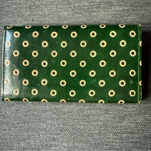 Vintage Handmade Green & Tan Polka Dot Leather Wallet. Pre-owned EUC - Picture 5 of 8